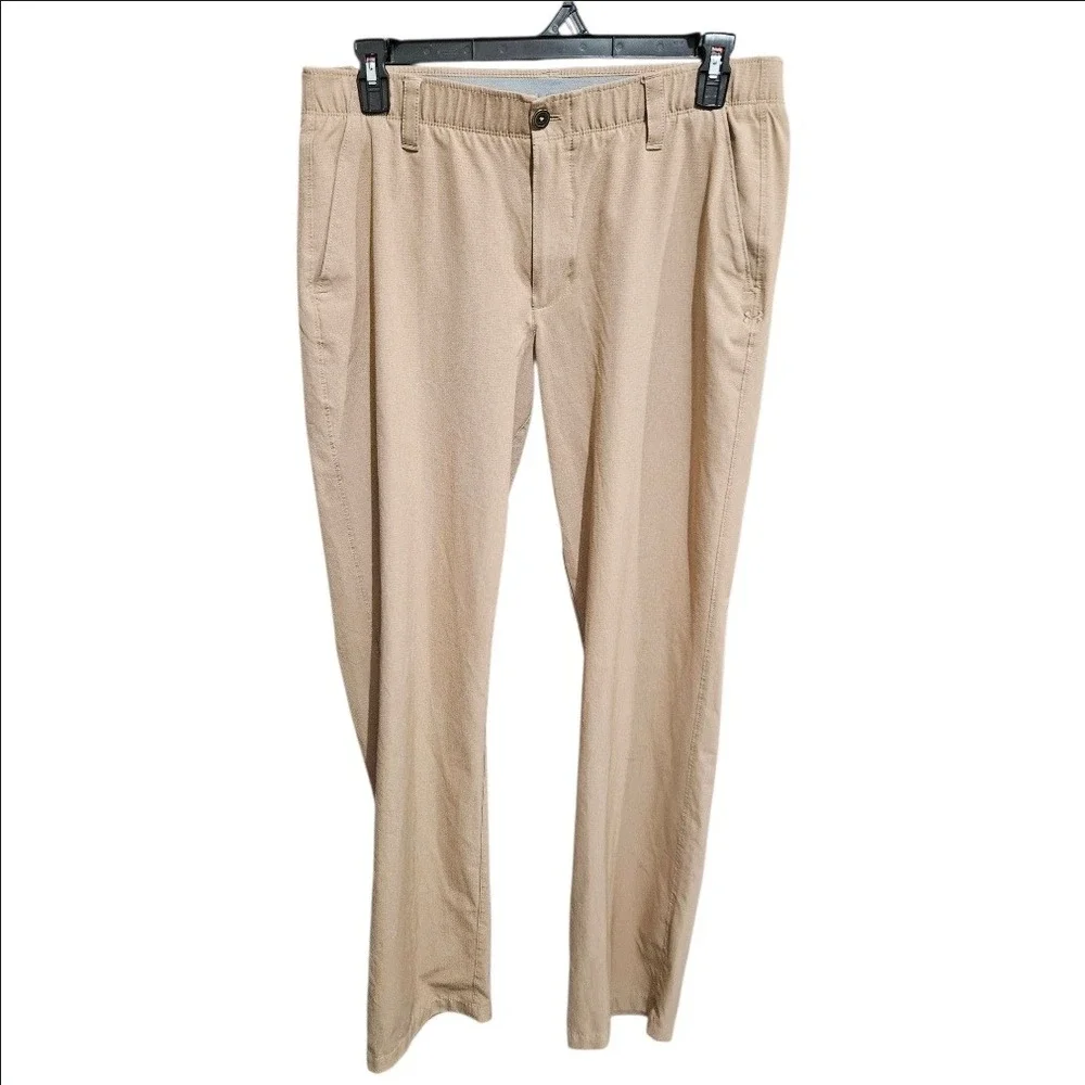 Under Armour Mens Match Play Golf Pants Khaki Loose Fit Chino 38x36 Actual 37x36
